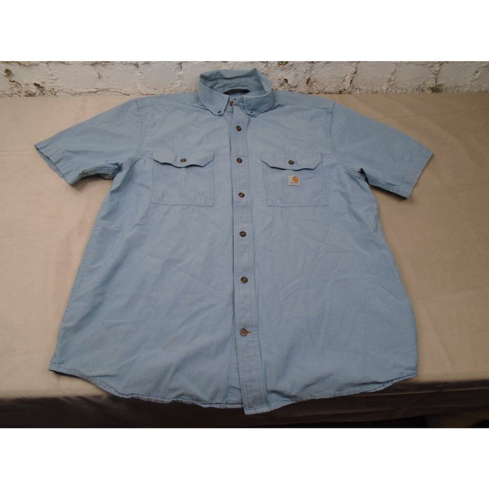 Carhartt Mens Loose Fit Midweight Blue Chambray Short Sleeve Shirt Size Large